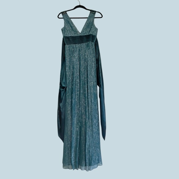 BCBG Maxazria Silk Metallic Teal Elegant Evening Gown size 2 - Picture 14 of 14